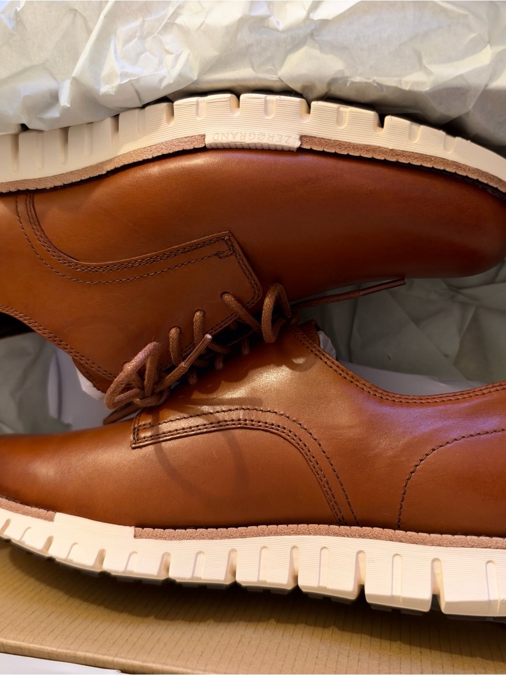 Cole Haan Men's Tan Leather Oxfords with White Sole